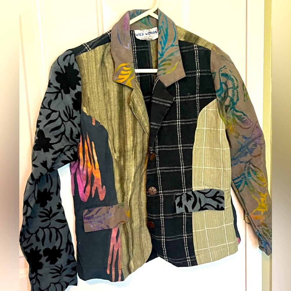 Wild Woman Wild Thing Chico 🖤🦚🤎 Boho Patchwork Button Jacket Small/Medium